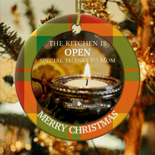 Your Photo Plaid Kitchen Personalized Christmas Ceramic Ornament