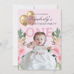 Your Photo Pretty in Pink Custom Girl First  Invitation
