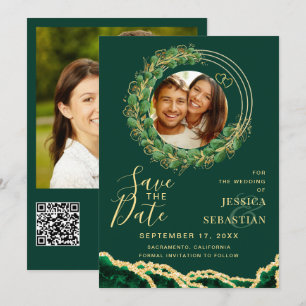 Your Photo QR Code Emerald Green & Gold Save The Date