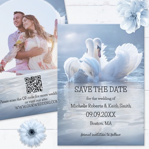 Your Photo QR Swan Lake Save the Date Card