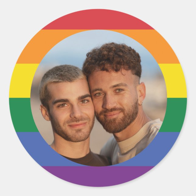 YOUR Photo Rainbow Flag Classic Round Sticker (Front)