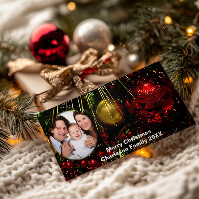 Your Photo Red & Gold Ornaments Holiday Card (Your Photo Red & Gold Ornaments Holiday Card)