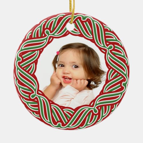 Your Photo Red  Green Frame Christmas Ornament
