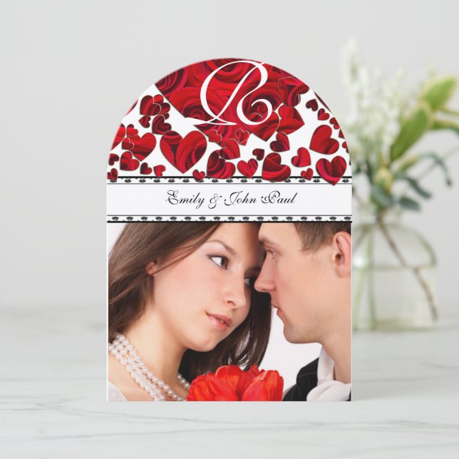 Your Photo Red Heart Roses Wedding Invitation (Standing Front)