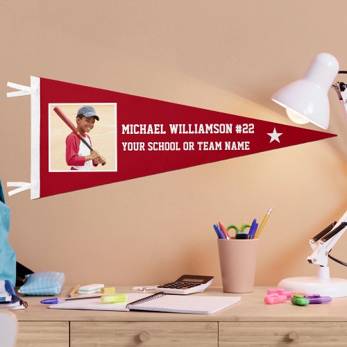 Your Photo Red or Pick Color Sports Pennant Flag