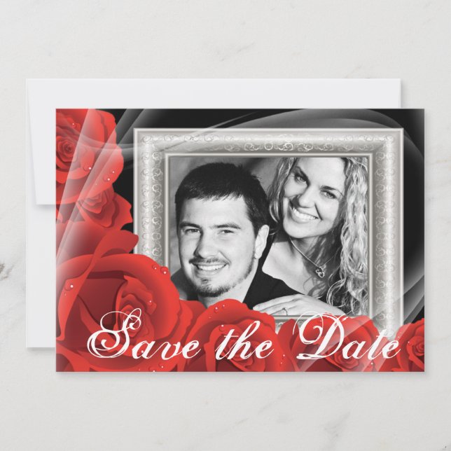 Your Photo Red Rose Wedding Save the Date Cards (Front)