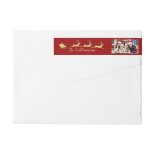 Your Photo Red Santas Sleigh Return Address Wrap Around Label