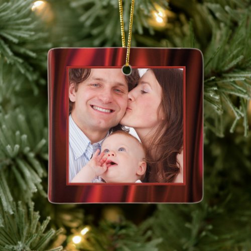 Your Photo  _ Red Smooth Satin Look Picture Frame Ceramic Ornament