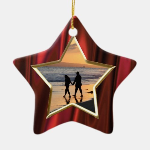 Your Photo  _ Red Smooth Satin Look Picture Frame Ceramic Ornament