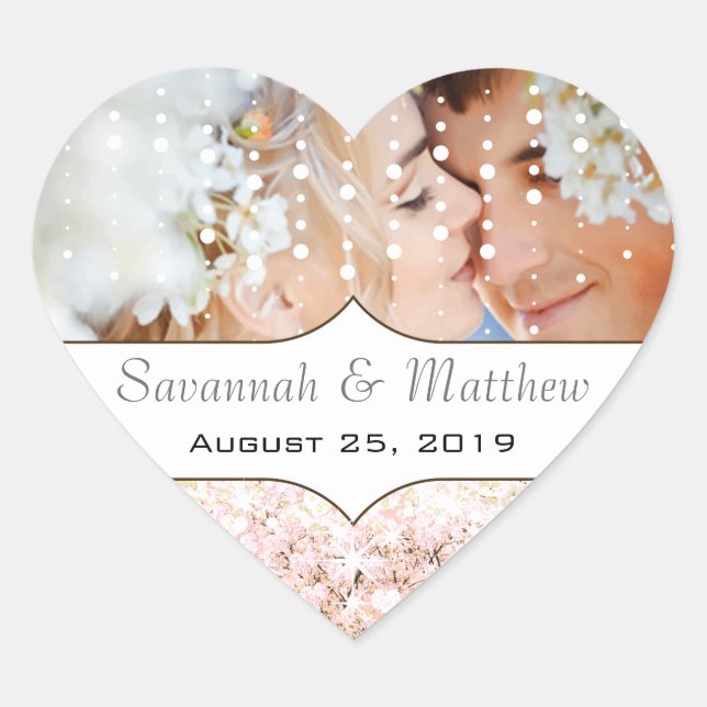 Your Photo Romantic HeartLeaf Pink Tree Heart Sticker (Front)