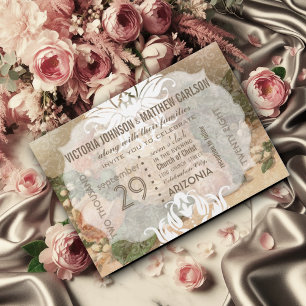Your Photo Rose Gold Damask Floral Wedding Invitation