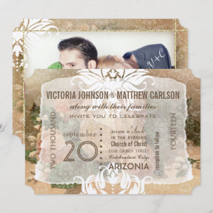 Your Photo Rose Gold Floral Wedding Invitations