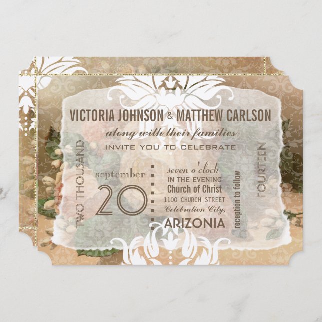 Your Photo Rose Gold Floral Wedding Invitations (Front/Back)