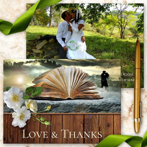 Your Photo Roses Books Wedding Thank You Card