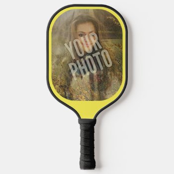 Your Photo Rounded Yellow Border Pickleball Paddle by trendyteeshirts at Zazzle