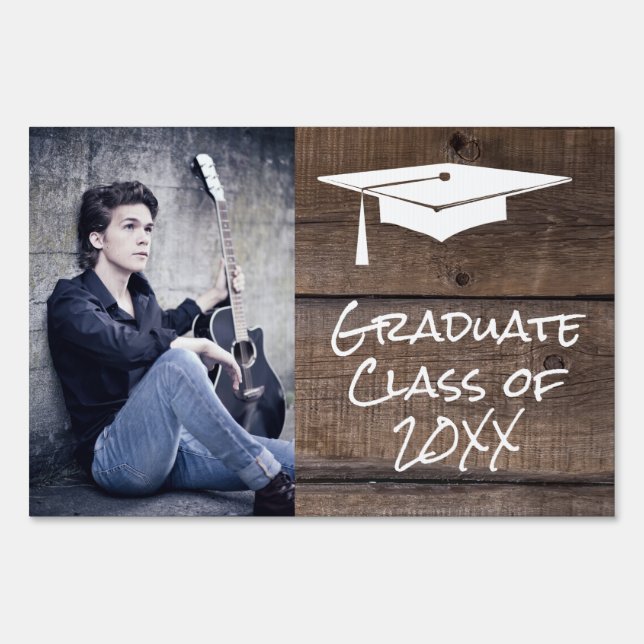 Your Photo Rustic Wood Graduation Sign (Front)