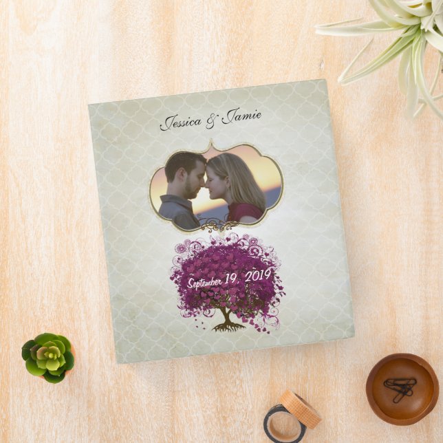 Your Photo Sangria Heart Leaf Tree Wedding Binder (In Situ)