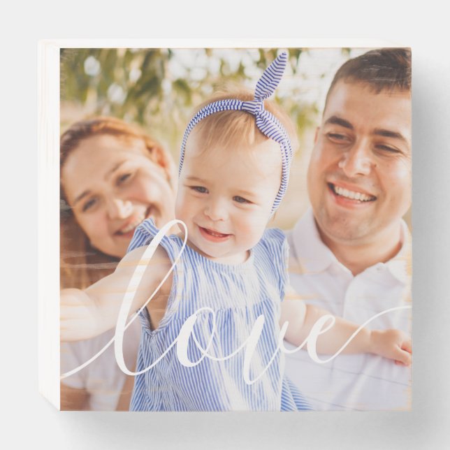 Your Photo Script Love Wooden Box Sign (Front Horizontal)