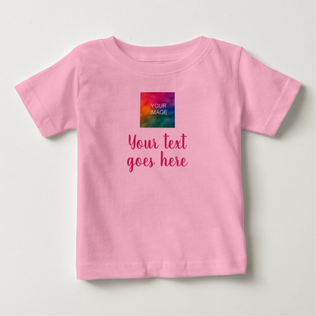 Your Photo & Script Text Trendy Template Pink Baby T-Shirt (Front)