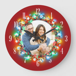 Your Photo Shining Christmas Bulbs Large Clock