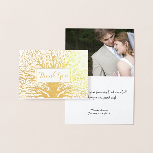 Your Photo Silver Foil Oak Tree Wedding Thank You Foil Card (Display)