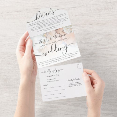 Your Photo Simple Modern Wedding All In One Invitation