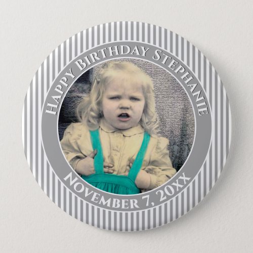 Your Photo Simple Stripes Pattern GrayWhite Button