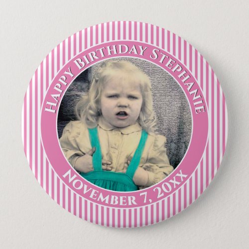 Your Photo Simple Stripes Pattern PinkWhite Button