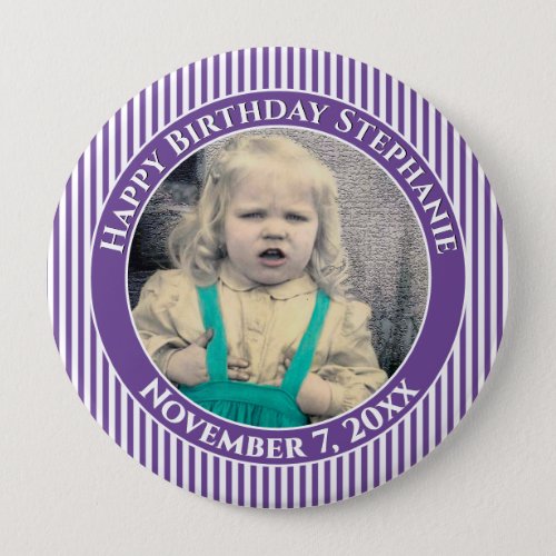 Your Photo Simple Stripes Pattern PurpleWhite Button