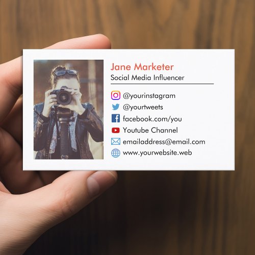 Your Photo  Social Media Icons Youtube Websites Business Card
