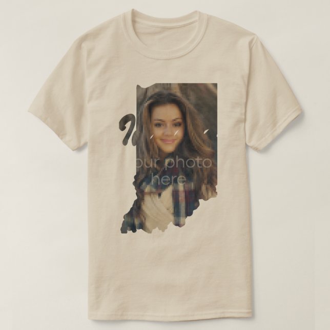 YOUR PHOTO State Of Indiana Shape T-shirt (Design Front)