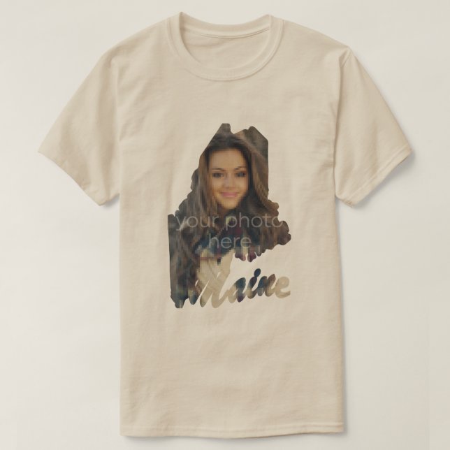 YOUR PHOTO State Of Maine Shape T-shirt (Design Front)
