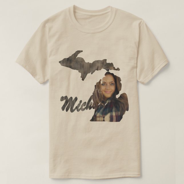 YOUR PHOTO State Of Michigan Shape T-shirt (Design Front)