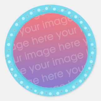 Your photo stickers, in a blue dots circle frame classic round sticker