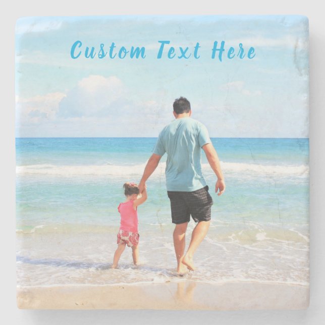 Your Photo Stone Coaster Gift with Custom Text (Front)