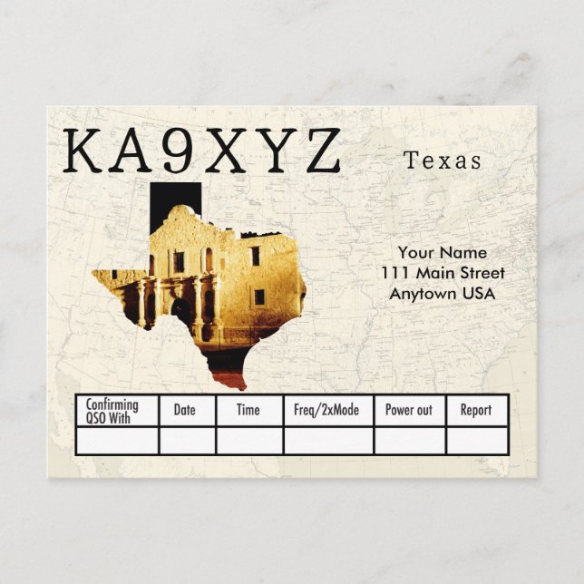 Your Photo Texas Shaped Cutout Custom QSL Postcard (Front)