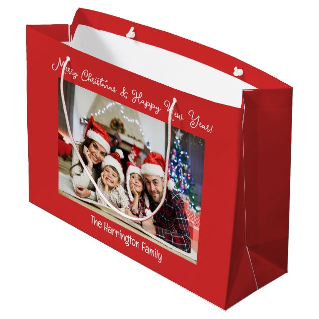 YOUR Photo & Text custom Large Gift Bag (Back Angled)