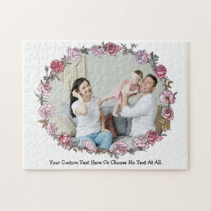 Your Photo&Text / Floral Roses Flowers Wreath Jigsaw Puzzle