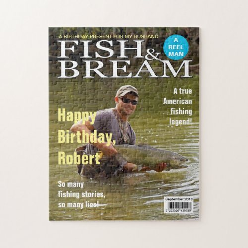 YOUR PHOTO TEXT Fun fake fishing magazine cover Jigsaw Puzzle