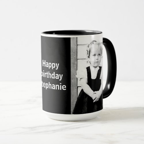 Your Photo Text Happy Birthday Simple Blackwhite Mug