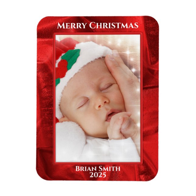 Your Photo Text - Holiday Red Metallic Magnet (Vertical)