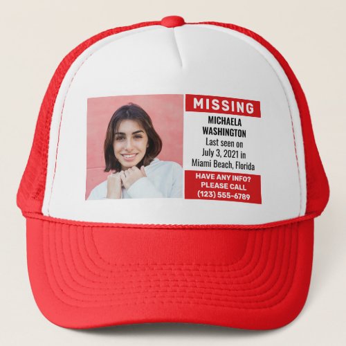YOUR Photo  Text MISSING Trucker Hat