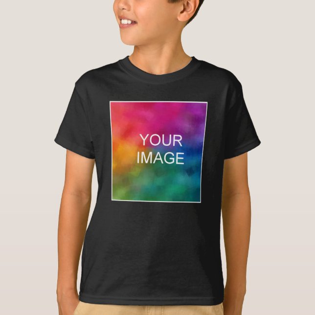 Your Photo Text Name Youth Boys Front Print Black T-Shirt (Front)