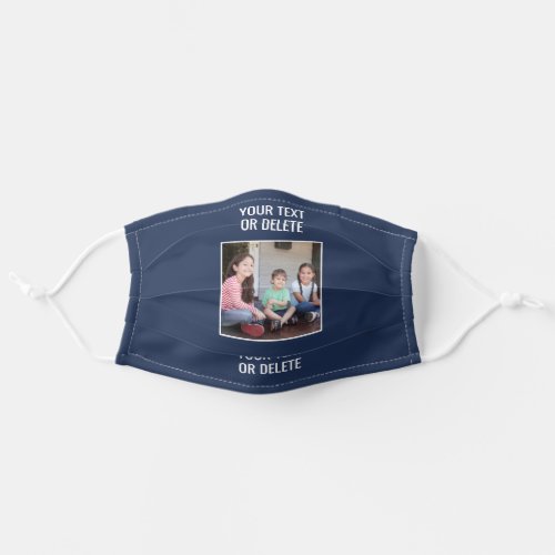 Your Photo  Text Navy Blue  White Modern Cute Adult Cloth Face Mask