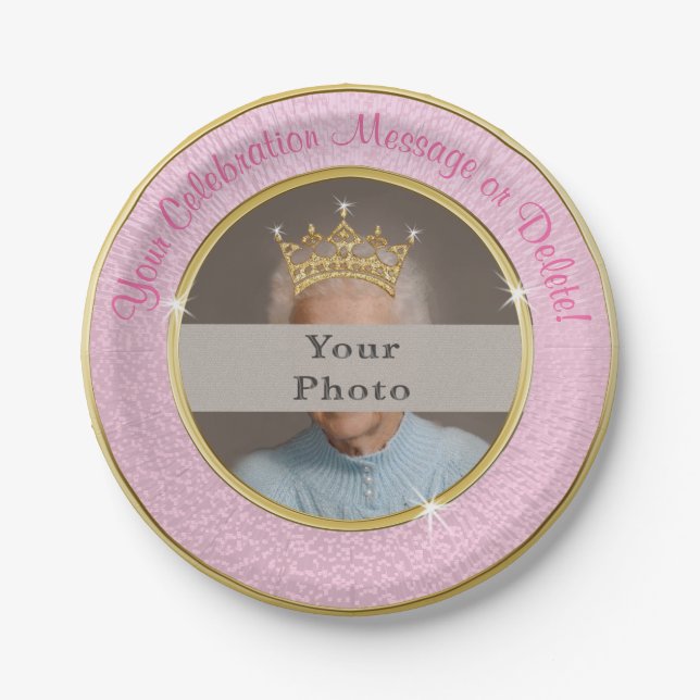 Your Photo, Text Pink and Gold Personalized Plates (Front)