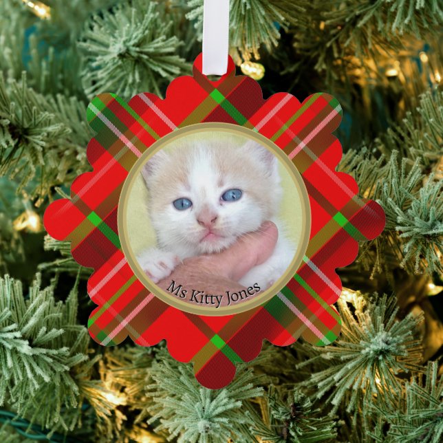 Your Photo/Text -Traditional Annual Gift Tartan Ornament Card (Insitu (Tree))