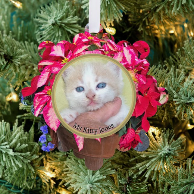 Your Photo -Traditional Annual Gift Poinsettia Ornament Card (Insitu (Tree))