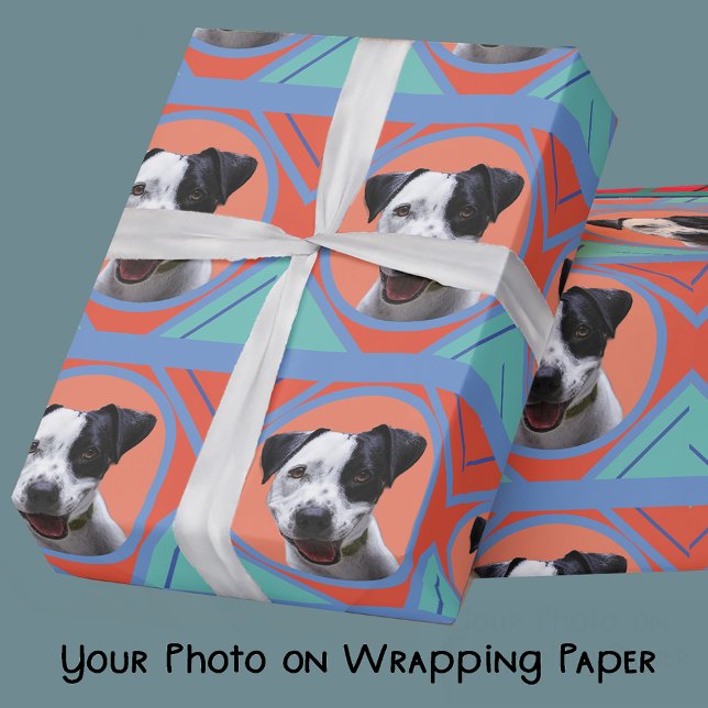 Your Photo Traditional Aztec Colors Blue-Turquoise Wrapping Paper (Creator Uploaded)