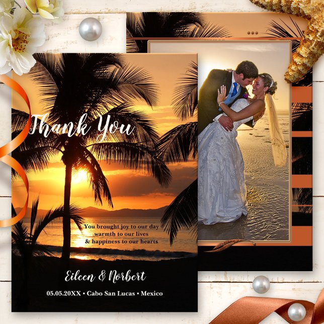 Your Photo Tropcial Sunset Beach Thank You Card (Creator Uploaded)