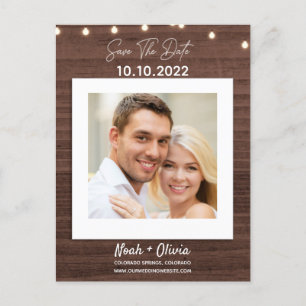 Your Photo Twinkle Light Rustic Wood Save The Date Announcement Postcard